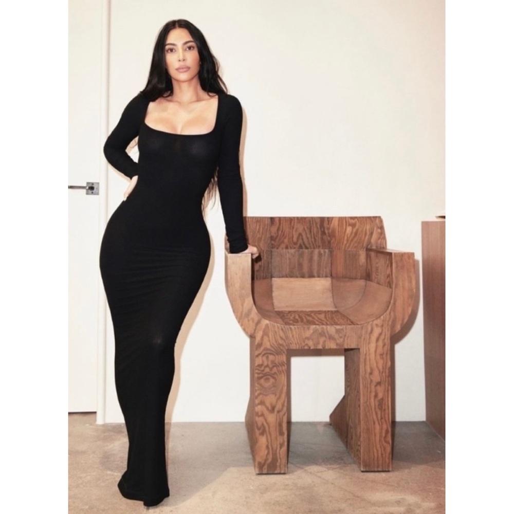 NEW SKIMS Soft Lounge Long Sleeve Dress Black XL